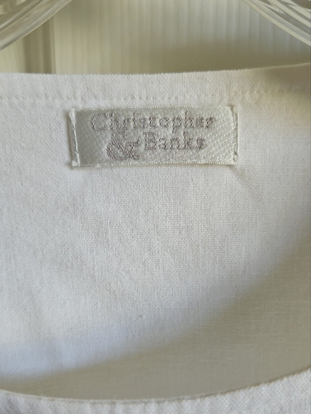 Christopher & Banks White Linen Embroidered 3/4 Sleeve Crewneck Top - Picture 3 of 10
